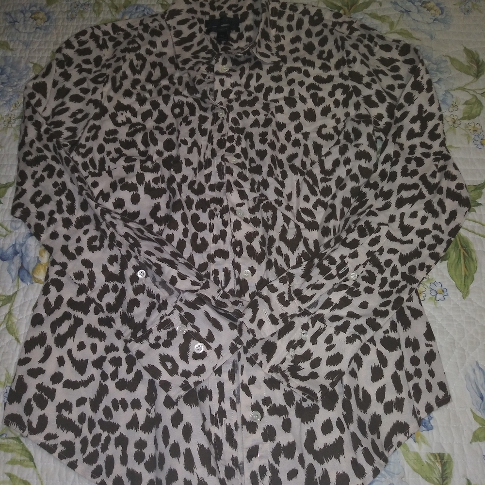J crew perfect cotton linen 4p leopard button top